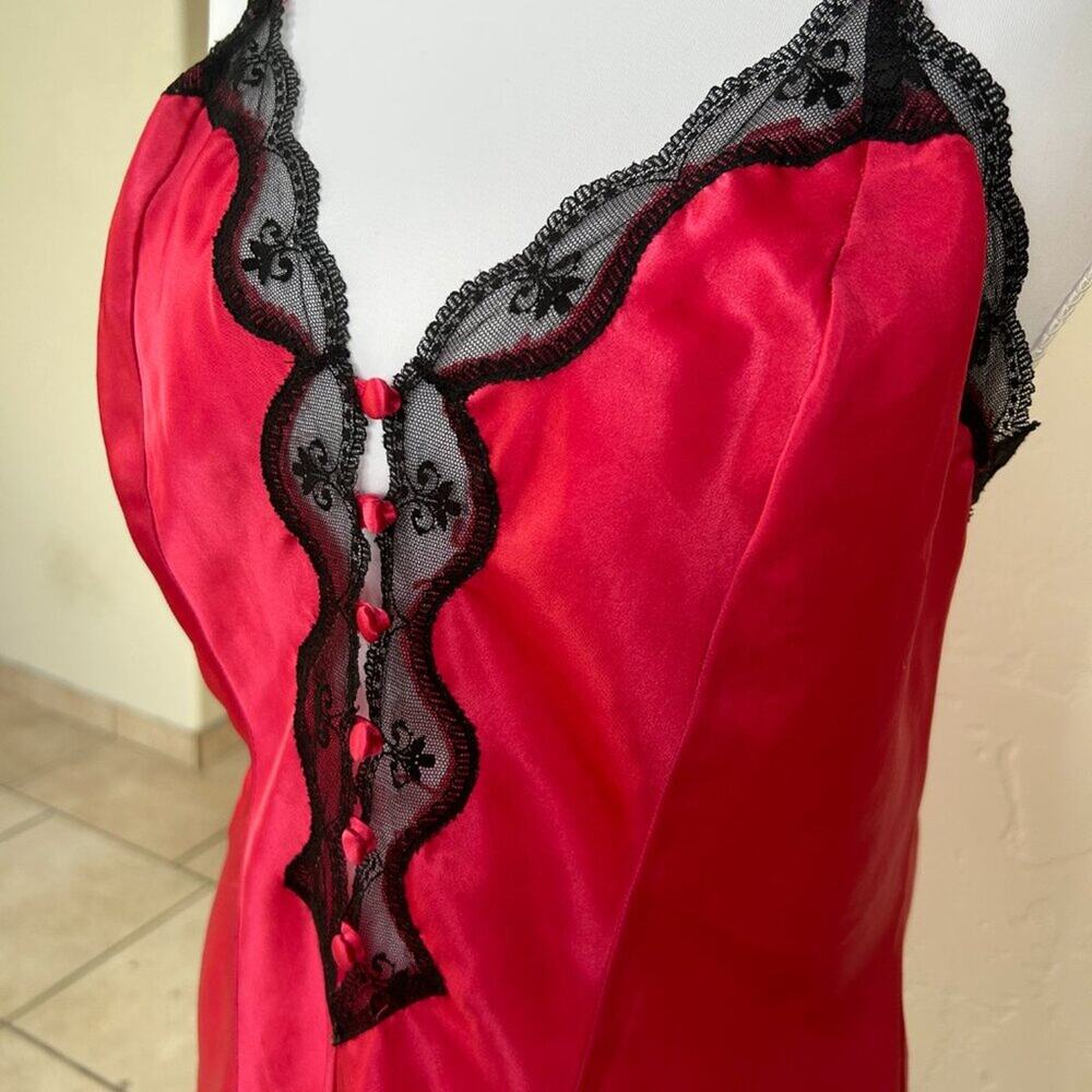 Vintage 90s Red Satin Teddy Romper Vampire Vamp Halloween Lingerie Lace M - Picture 5 of 9